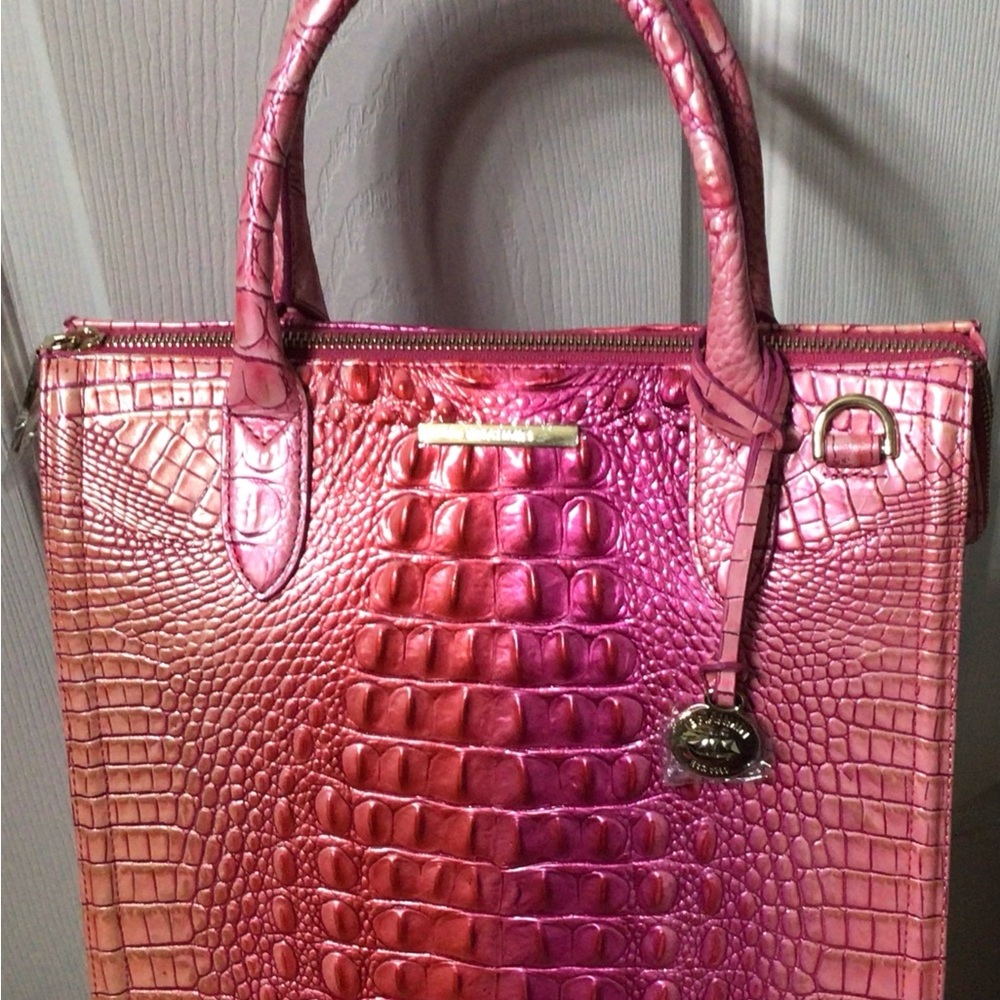 Leather Brahmin Tri-Color Caroline tote.
(Pink, Purple, Coral tones)

NWOT
